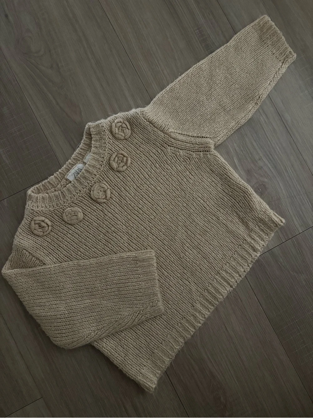 Zara Girl Cream Knit Sweater with Crochet Rose Details 3T